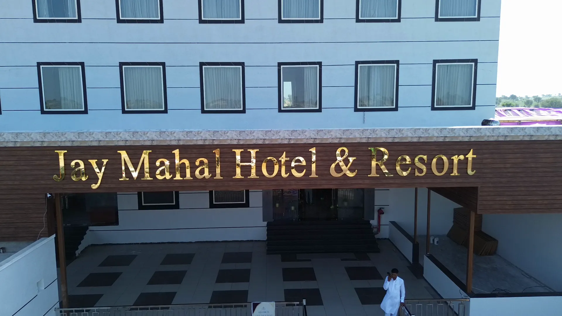 Jay Mahal Hotel & Resort signage on the hotel facade, Sardarshahar