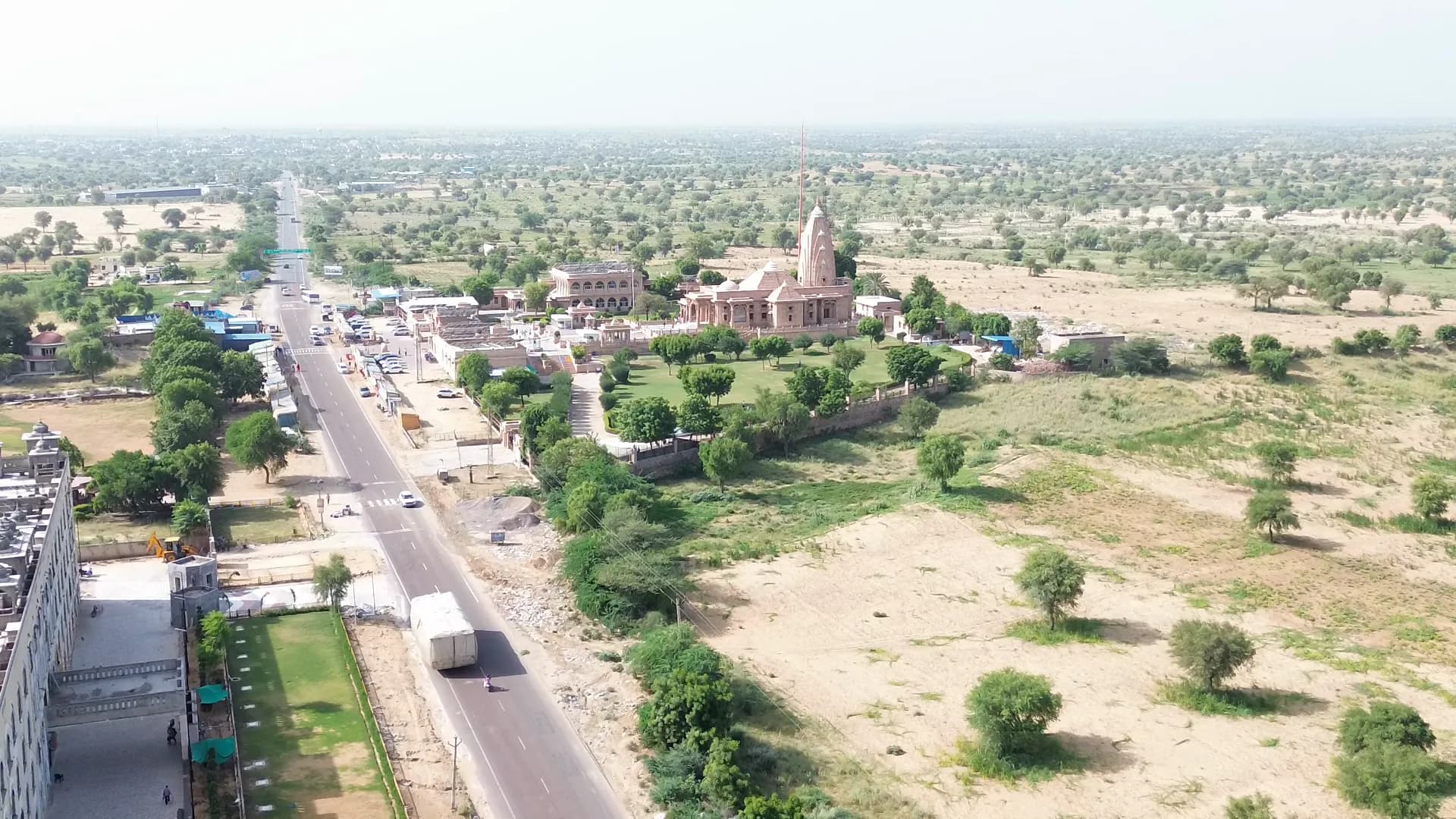 Ganganagar–Jaipur Highway passing Sardarshahar, aerial view