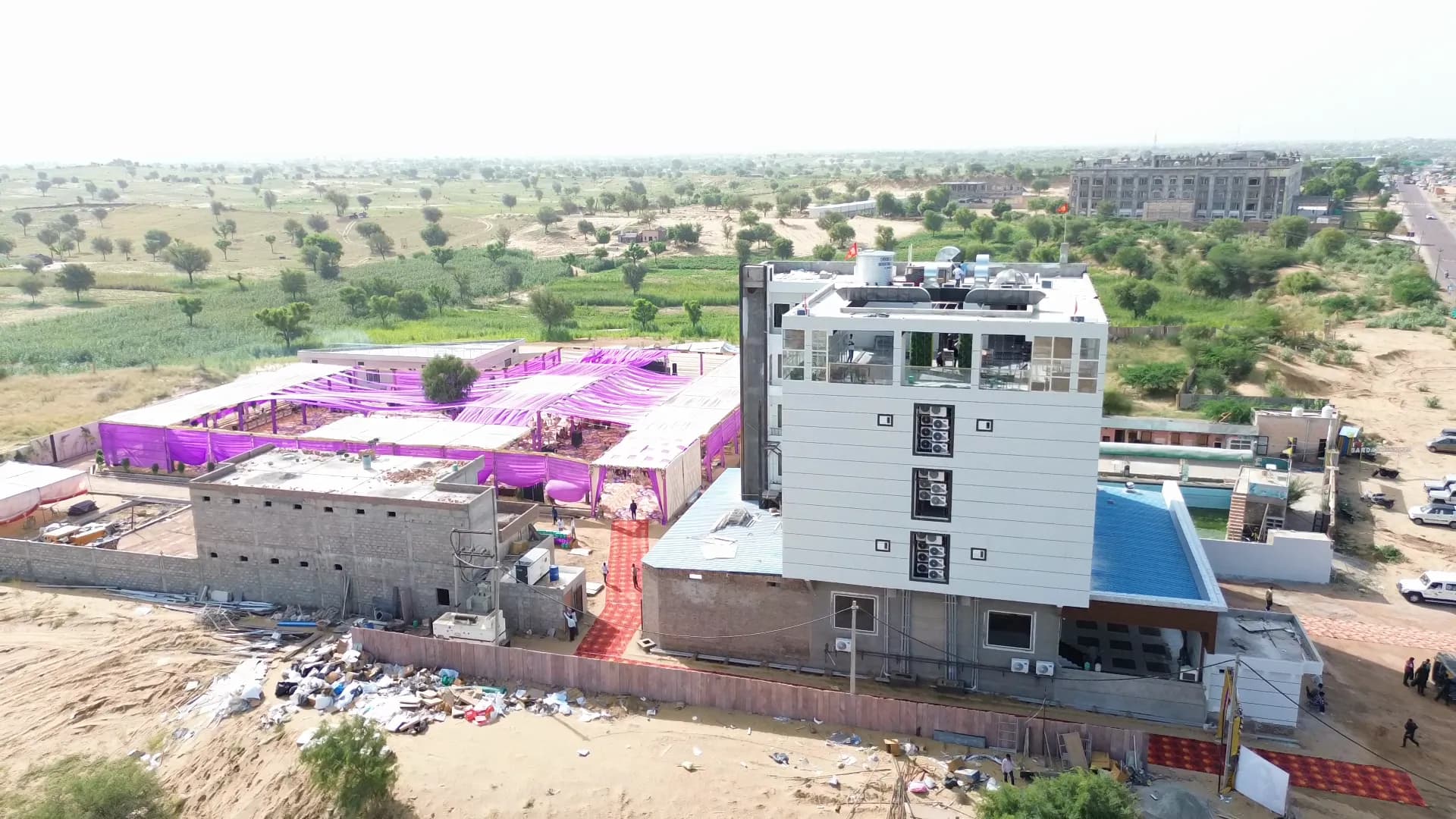Decorated marriage garden tents beside Jay Mahal Hotel & Resort