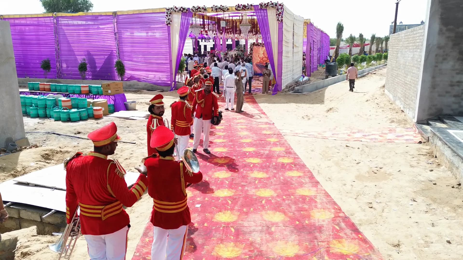 Floral and fabric decor inside the Jay Mahal marriage garden
