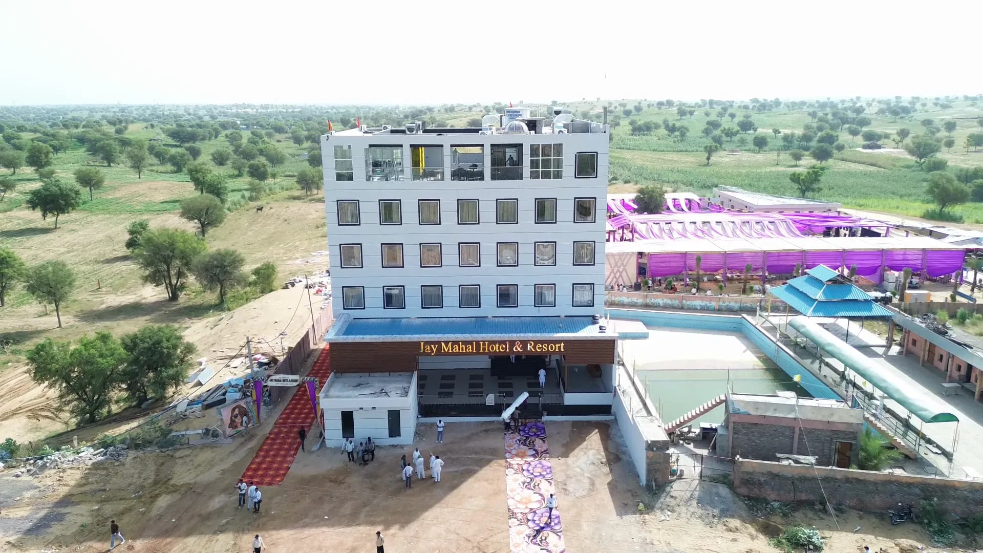 Jay Mahal Hotel & Resort with its marriage garden seen from above