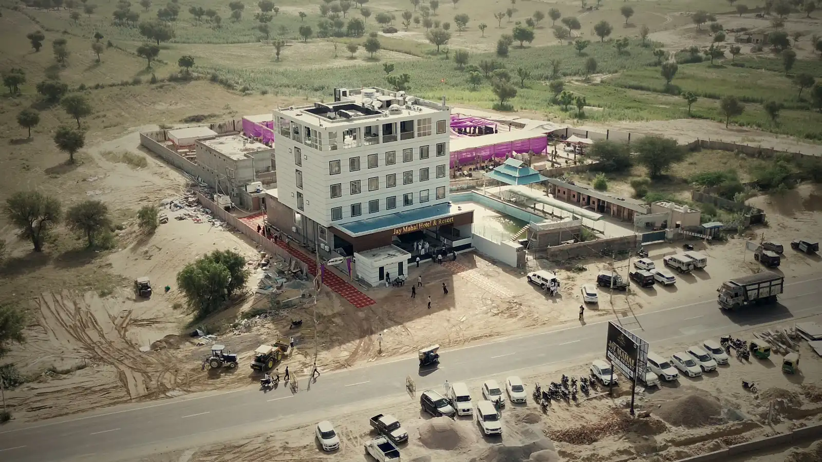 Aerial view of Jay Mahal Hotel & Resort on the Ganganagar–Jaipur Highway, Sardarshahar